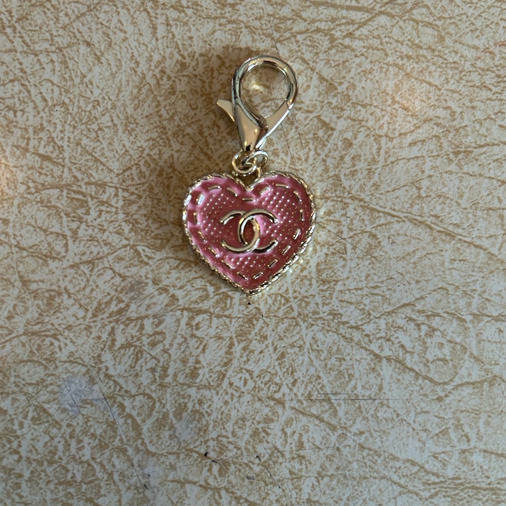 CHANEL Pink Heart Charm with Gold-Tone CC Logo